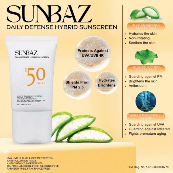 SUNBAZ Daily Defense Hybrid Sunscreen SPF 50 PA+++ - Image 4